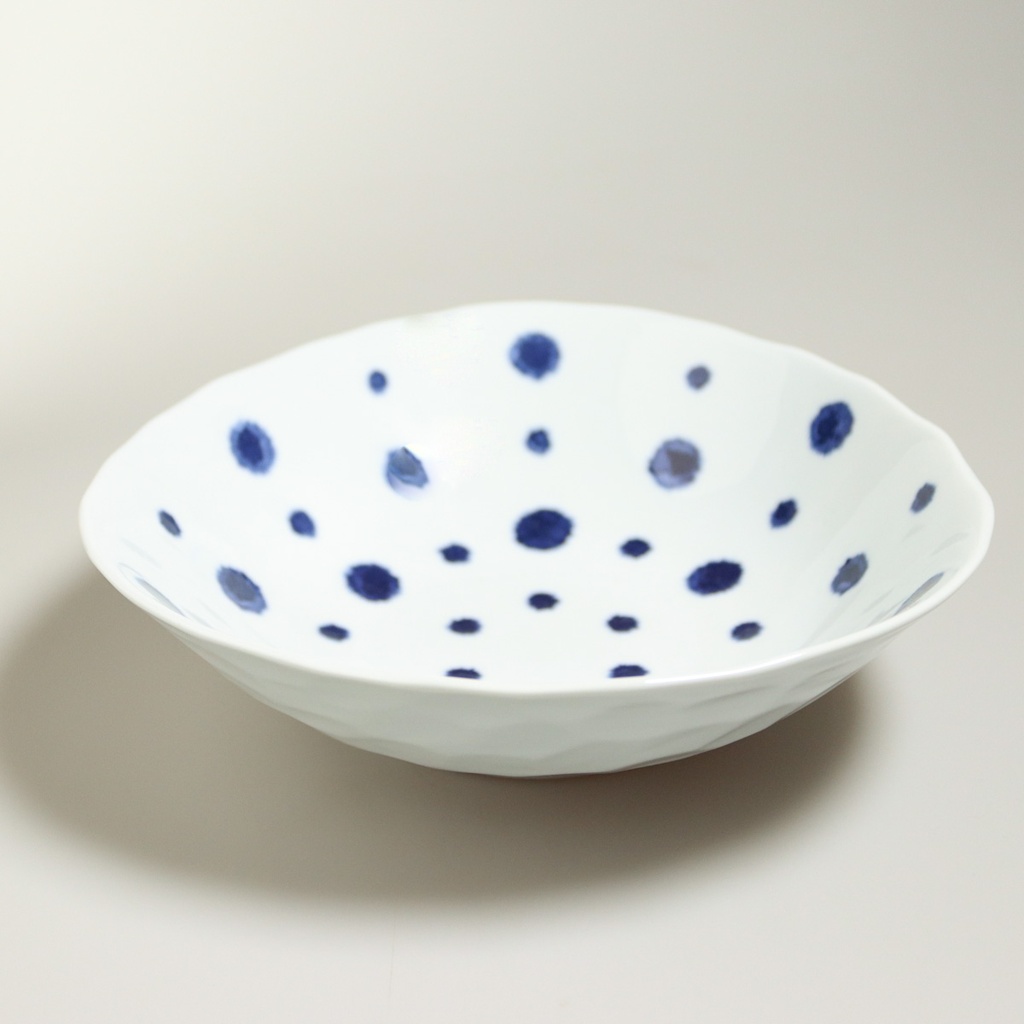 Deep dishe "Indigo Mizutama" in porcelain of Hasami